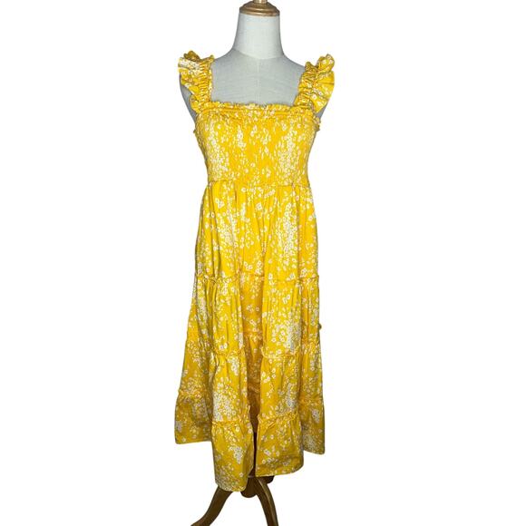 Torrid Poplin Tiered Yellow Sundress Smocked Sleeveless Maxi Dress Size 10 - Picture 2 of 11